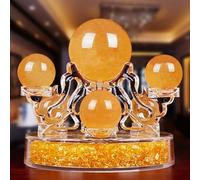 DECORN Grupo de Siete Estrellas Juego de esferas de Bolas de Piedras Preciosas de 7 Chakras Adorno de esferas de Bolas de Cristal Natural con Soporte de Vidrio Transparente,Yellow Calcite