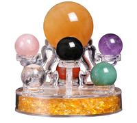 DECORN Grupo de Siete Estrellas Juego de esferas de Bolas de Piedras Preciosas de 7 Chakras Adorno de esferas de Bolas de Cristal Natural con Soporte de Vidrio Transparente,Chakra Crystal