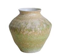 DECORN Jarrón de cerámica Verde y Beige Envejecido para decoración del hogar, Centros de Mesa rústicos Vintage, floreros para Ramo, Sala de Estar, Estante, Chimenea, baño, Boda,7.9" L × 8.3" H