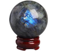 DECORN Labradorita Natural Sphere de Cristal Llamativo Bola de Piedra Lunar con Soporte de Madera Feng Shui decoración del hogar Regalo de Cristal de Piedras Preciosas de curación de energía,60mm