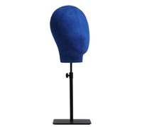DECORN Soporte de Cabeza de Maniquí de Terciopelo, Soporte para Pelucas de 21 Pulgadas, Estante de Almacenamiento para Pelucas, tocados, Altura 18.5-24.8 Pulgadas,Blue + Black Bracket
