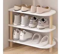 DECORN Zapatero de Madera, Torre de Zapatos Estrecha, Estante Alto para Zapatos, Zapatero Vertical para Espacios Pequeños, Esquinero, Entrada, Salón, Blanco + Natural,3 Tier 48cm