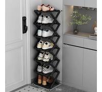 DECORN Zapatero Independiente de Bambú para Entrada - Estante Organizador de Zapatos Plegable - Zapatero Estrecho para Espacios Pequeños, Entrada, Pasillo, Armario,Black-7-tier