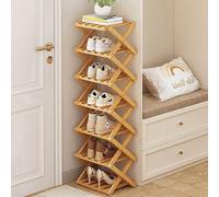 DECORN Zapatero Independiente de Bambú para Entrada - Estante Organizador de Zapatos Plegable - Zapatero Estrecho para Espacios Pequeños, Entrada, Pasillo, Armario,Wood Color-7-tier