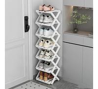 DECORN Zapatero Independiente de Bambú para Entrada - Estante Organizador de Zapatos Plegable - Zapatero Estrecho para Espacios Pequeños, Entrada, Pasillo, Armario,White-7-tier