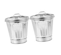 DECORNIJIA 2 piezas Cubos Basura Mini Galvanizados con Tapa Unidades Metal Resistente y Diseño Portátil para Oficina y Hogar Contenedor Compacto para Residuos sin Olores