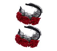 DECORNIJIA 2piezas Diademas de Encaje Cabello de Halloween Rosas Rojas Accesorios de Tocado de Flor para Niñas y Disfraces de Mujer