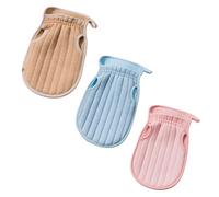 DECORNIJIA 3 piezas Manoplas Exfoliantes de Baño Doble Cara para Limpieza Profunda de Piel Suavizante y Práctico Colores Rosa Café y Azul para Uso Diario Brazos Piernas y Espalda