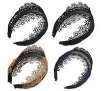 DECORNIJIA 4 Diademas Anchas de Tela para Mujer en Colores Negro, Azul Oscuro, Café y Verde Oscuro - Banda Ancha Cabello Vintage - Accesorio Adecuado para Deporte y Uso Diario