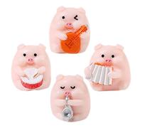 DECORNIJIA 4 Figuras de Cerdo en Miniatura de Resina para Adorno de Escritorio, Adorables Estatuas Musicales, Adorno de Cerditos de Granja