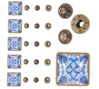 DECORNIJIA 6 piezas Botones de Presión Profesionales de Aleación y Vidrio Azul y Blanco Unidades para Costura y Manualidades Hogar y Ropa