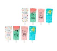 DECORNIJIA 8piezas Bolsa De Viaje Rellenable Para Loción y Champú Contenedores Exprimibles De Diseño Estrellas Verdes Puntos Blancos Aviones Rosados