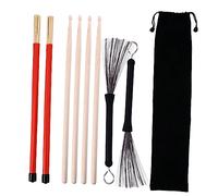 DECORNIJIA Baquetas y Cepillos para Batería Incluye Cepillos de Alambre de Acero y Baquetas de Bambú Agarre Cómodo Tono Cálido para Práctica y Presentaciones Volumen Accesorios Profesionales