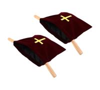 DECORNIJIA Bolsa de Terciopelo Bordada con Cruz para Donaciones de Iglesia, 2 Unidades, Color Vino Tinto, 43 X 25 Cm, con Asa de Madera, Adecuado para Comunión, Bautizos y Colecta Religiosa