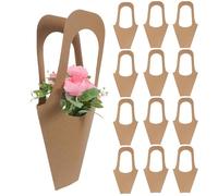 DECORNIJIA Bolsas de Papel Kraft para Flores con Asa, Tamaño Mediano 8.5x23x42 Cm, Paquete de 20 Unidades, Color Marrón, Ideales para Envolver Ramos en Bodas, Día Madre y San Valentín