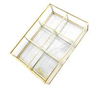 DECORNIJIA Caja Organizadora de Joyas Vintage con Tapa Marco de Cobre y Bandeja de Vidrio Transparente de Compartimentos Organizador Decorativo para Collar Pulsera Anillo y Pendientes