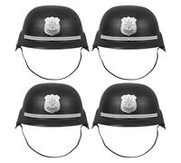 DECORNIJIA Casco de Agente para 4 Piezas Gorra de Disfraz Negra de Plástico Suave para Juegos de Rol Cosplay y Fiestas de Halloween Accesorio Educativo y Cómodo para Disfraces Infantiles