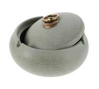 DECORNIJIA Cenicero De Cerámica con Tapa Antivuelco, Compacto Mini Tamaño, Color Verde Claro, Base Estable, Fácil Limpieza, para Patio Exterior, Coche y Uso Portátil