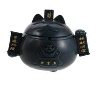 DECORNIJIA Cenicero Pequeño de Cerámica Maneki Neko con Tapa a Prueba de Viento, Cenicero Redondo Decorativo Azul para Uso Interior y Exterior, Accesorio para Hogar y Oficina, Bandeja para