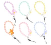 DECORNIJIA Correa de Muñeca para Teléfono Cuentas y Flores 6 Piezas en Colores Pastel Pulsera Antipérdida para Móvil Llavero Colgante para Celular y Cámara Accesorio de Cuerda para Uso