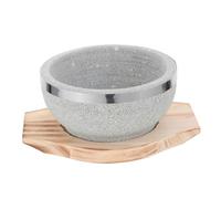 DECORNIJIA Cuenco Coreano de Piedra con Base de Madera Resistente al para Sopa Arroz y Bibimbap Mantiene Alimentos Calientes y Cocina Lenta