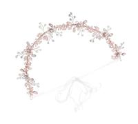 DECORNIJIA Diadema para Novia Perlas y Flores Tonos Rosa Dorado Accesorio de Boda Pedrería Cinta Ajustable Tocado Elegante para Fiestas y Ceremonias