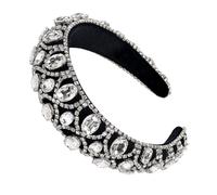 DECORNIJIA Diadema Pelo Gemas de Imitación Estilo Barroco, Banda Ancha de Esponja Plata, Cómoda y Elegante para Fiestas y Sesiones de Fotos