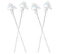 DECORNIJIA Horquillas Cabello Forma de Luna Antideslizantes Estilo Chino Vintage 4 Piezas Azul Líquido Palillos Decorativos para Moños Recogidos y Peinados Románticos