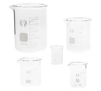 DECORNIJIA Juego de 5 Vasos de Precipitados de Vidrio Transparente para Laboratorio, Graduación Precisa, Capacidad 10 Ml, 25 Ml, 50 Ml, 100 Ml y 250 Ml, Resistente a Cambios de