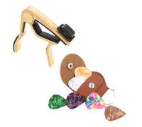 DECORNIJIA Juego De Cejilla Para Guitarra Portátil Madera Clara 1 Cejilla Ajustable 6 Púas De Guitarra y 1 Porta Púas Accesorio Multifuncional y Ukelele