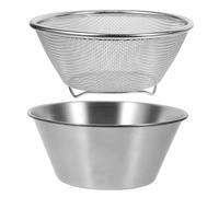 DECORNIJIA Juego de Colador y Escurridor de Acero Inoxidable 304 Cuenco de 14 X 14 X 5,5 Pulgadas, Colador para Enjuagar Arroz y Alimentos, Adecuado para Cocina y Camping