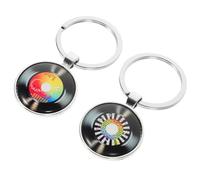 DECORNIJIA Llavero de Disco de Vinilo de Metal Plateado Colgante Decorativo para Bolso Set de 2 Piezas Accesorio Portátil Vintage para Regalos y Fiestas