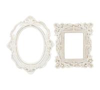 DECORNIJIA Marco de Fotos Retro de Resina para Set de 2 Unidades 1 Ovalado y 1 Cuadrado Color Perla Accesorios Decorativos para Fondos Fotográficos y Eventos