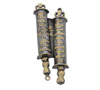 DECORNIJIA Mezuzá Metálica para Puerta Judía Pergamino de Bendición, Símbolo Religioso para Decoración del Hogar, Color Gris Oscuro Letras Doradas, Tamaño 111x41 Mm, Obsequio para Familia