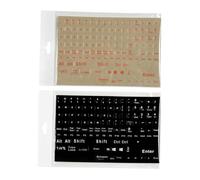 DECORNIJIA Pegatinas para Teclado Inglés de PVC Transparente para Portátil y Escritorio, Adhesivo de Letras Finas en Negro y Naranja, Fácil Aplicación para Renovar Teclados Usados
