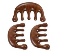 DECORNIJIA Peine de Masaje de Madera de Sándalo Natural 3 Piezas Cinco Dientes Redondos Cepillo Gua Sha para Cuero Cabelludo Exfoliante para Relajación y Cuidado del Cabello Uso
