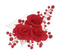 DECORNIJIA Peine Nupcial con Perlas Artificiales y Flor Rosa Tocado Vintage Estilo Chino para Boda Accesorio Elegante para Novia y Damas de Honor