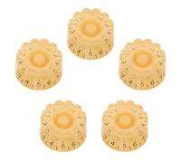 DECORNIJIA Perillas de Control para Guitarra Eléctrica 5 Piezas, Perillas de Potenciómetro Rotatorio de Plástico Amarillo Claro Texto Negro, Diseño de 18 Estrías para Ajuste de