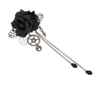 DECORNIJIA Pinza Cabello Mecánica Steampunk Flores Negras, Accesorio Cosplay Lolita para Niñas, Clip Decorativo Gótico Cristales, Adecuado para Fiestas y Eventos