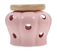 DECORNIJIA Tarro de Cerámica Ventilado para Ajo y Jengibre Recipiente de Cocina para Encimera Conservador Rosa Tapa Almacenamiento Práctico para Cocina Doméstica