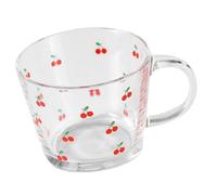 DECORNIJIA Taza de Cristal Transparente Diseño de Cereza, Copa para Beber Leche y Agua, Taza Multiusos Medidora para Cocina, Vaso Elegante para Hogar, Oficina y Restaurante, 1 Unidad