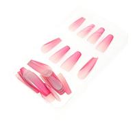 DECORNIJIA Uñas Postizas Francesas Degradadas Ombré Rosa Fucsia, Cobertura Total, Manicura a Presión, Estilo Ataúd, Set para Uso Diario y Resultados Profesionales en Casa