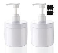 Decorniqu Dispensador de botellas con bomba de 500 ml, paquete de 2 dispensadores de jabón de manos recargables, de plástico, boca ancha, contenedor de loción vacío para champú, acondicionador, gel de