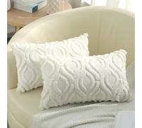 decorUhome Juego de 2 Fundas de cojín de Pelo sintético de 30 x 50 cm, Decorativas, de Terciopelo Suave y Esponjoso de 12 x 20 Pulgadas, Funda de cojín Rectangular Bohemia Neutra para sofá, Color