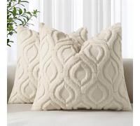 decorUhome Juego de 2 Fundas de cojín de Pelo sintético de 40 x 40 cm, Decorativas, de Terciopelo Suave y Esponjoso, 16 x 16 Pulgadas, Funda de cojín Cuadrada Bohemia Neutra para sofá, Color Beige