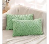 decorUhome Juego de 2 Fundas de cojín de Piel sintética de 30 x 50 cm, Fundas Decorativas de Terciopelo Suave y Esponjoso, Funda de cojín Rectangular Bohemia Neutra para sofá, Verde Salvia