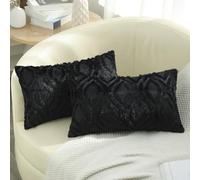 decorUhome Juego de 2 Fundas de cojín de Piel sintética de 30 x 50 cm, Fundas Decorativas de Terciopelo Suave y Esponjoso, Funda de cojín Rectangular Bohemia Neutra para sofá, Color Negro