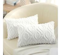 decorUhome Juego de 2 Fundas de cojín de Piel sintética de 30 x 50 cm, Fundas Decorativas de Terciopelo Suave y Esponjoso, Funda de cojín Rectangular Bohemia Neutra para sofá, Color Blanco