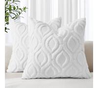 decorUhome Juego de 2 Fundas de cojín de Piel sintética de 40 x 40 cm, Fundas Decorativas de Terciopelo Suave y Esponjoso, Funda de cojín Cuadrada Bohemia Neutra para sofá, Color Blanco
