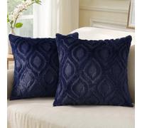 decorUhome Juego de 2 Fundas de cojín de Piel sintética de 40 x 40 cm, Fundas Decorativas de Terciopelo Suave y Esponjoso, Funda de cojín Cuadrada Bohemia Neutra para sofá, Azul Marino